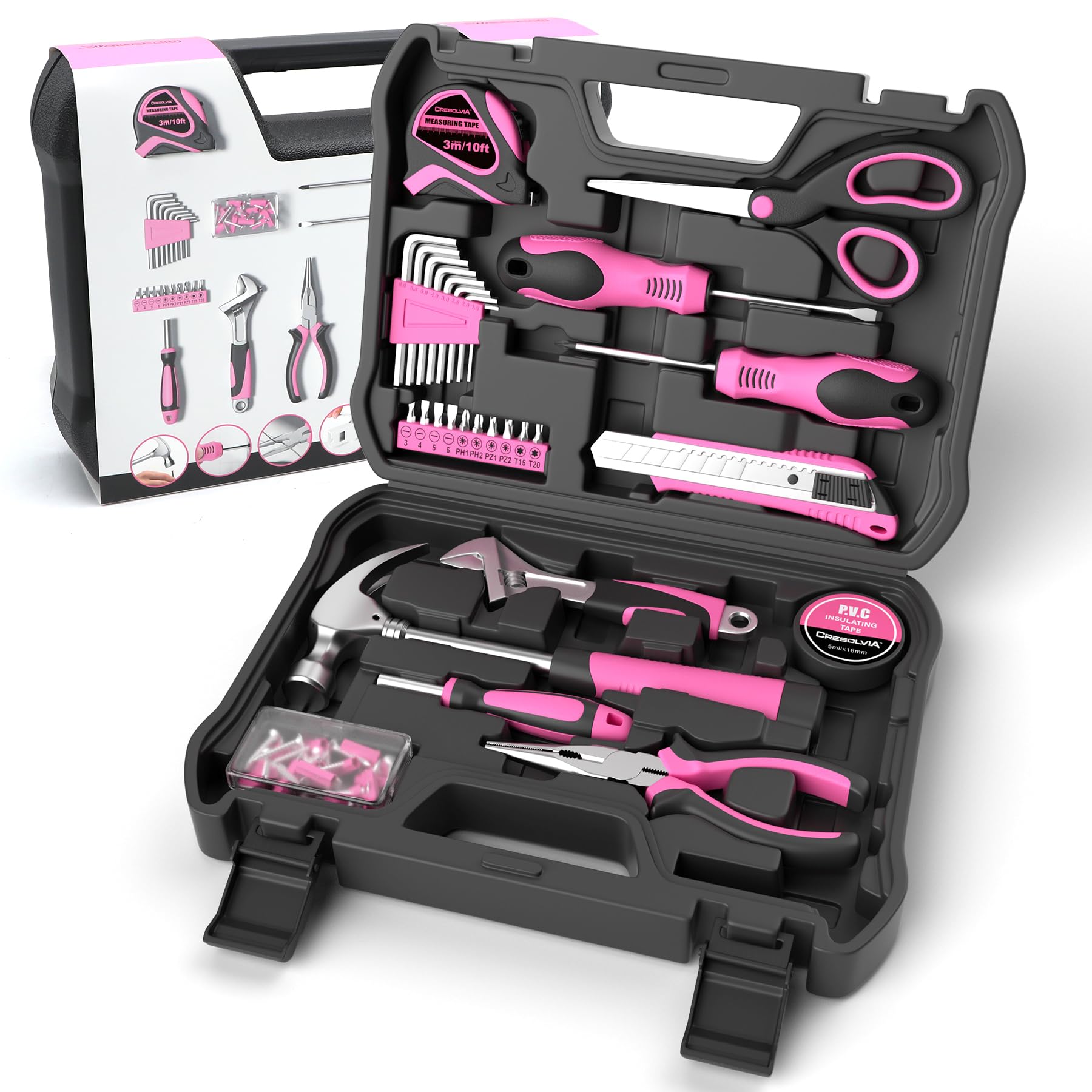 CRESOLVIA Pink Tool Kit 69 Piece Tool Kit for Women Small Basic